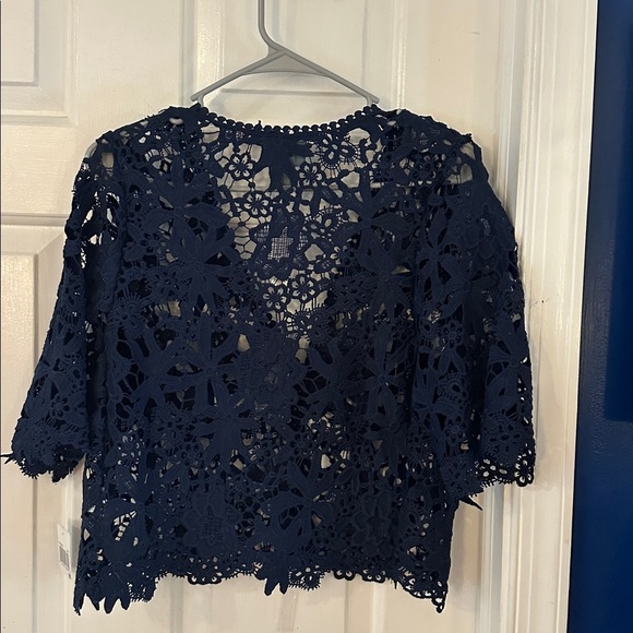 NWT Women’s Rabbit Rabbit Rabbit Midnight Blue Lace Crochet Cardigan Size Medium - Picture 7 of 7